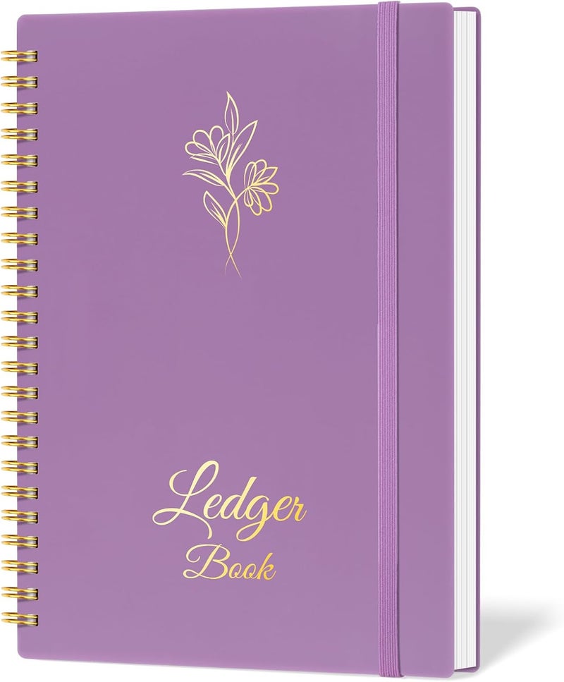 Blugool Accounting Ledger Book for Small Business Bookkeeping & Personal Use, Expense Tracker Notebook for Family Budget, Bookkeeping Record Book, Income and Expense Log Book - 8.4" x 6.1" (Purple) - Image 1